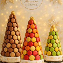 Pyramide de macarons colorés Deluxe.tn, pâtisserie artisanale à Tunis.