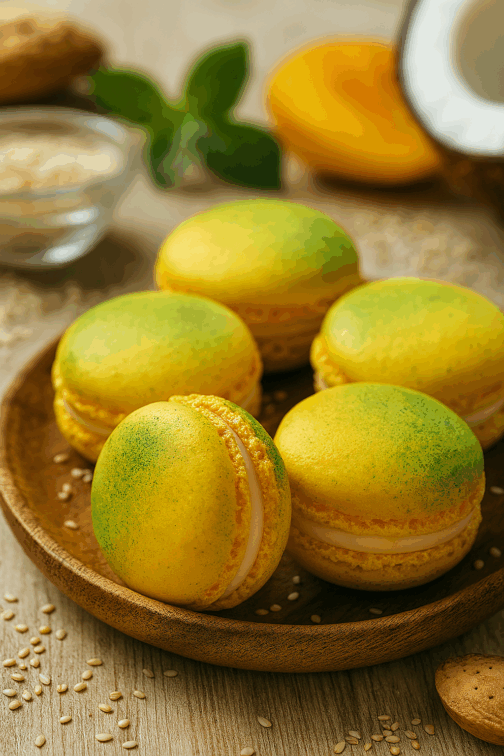 Macaron exotique à la mangue, passion et ananas – Deluxe Macaron