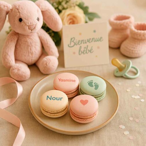 Macarons personnalisés Baby Shower fille ou garçon avec prénom imprimé