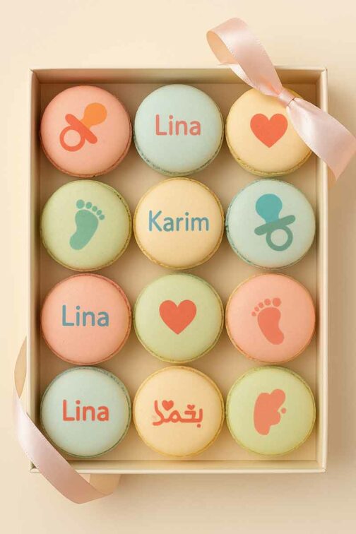 Macarons personnalisés Baby Shower fille ou garçon avec prénom imprimé