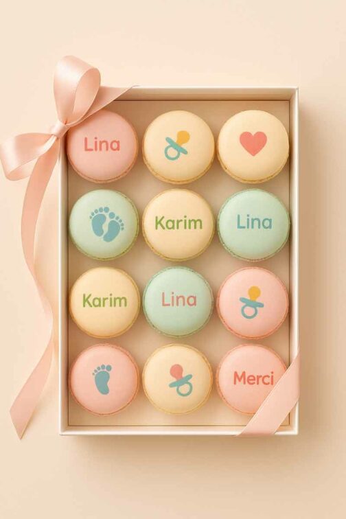 Macarons personnalisés Baby Shower fille ou garçon avec prénom imprimé