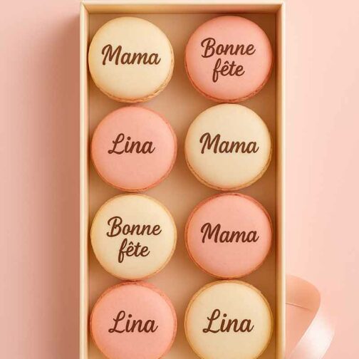 Coffret de macarons personnalisés pour la fête des mères – message imprimé