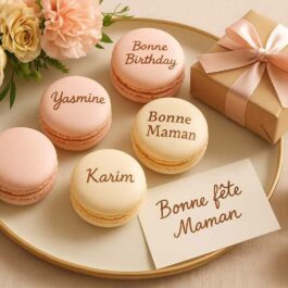 Coffret de macarons personnalisés pour la fête des mères – message imprimé