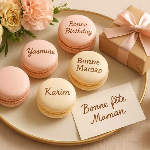 Coffret de macarons personnalisés pour la fête des mères – message imprimé