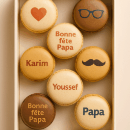Macarons personnalisés fête des pères avec message et prénom comestible