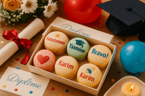 Macarons Personnalisés Remise de Diplôme – Message comestible en couleur – Image 2