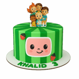 gâteau anniversaire Cocomelon univers joyeux décor pastèque personnalisé