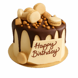 gâteau d’anniversaire drip cake chocolat caramel avec macarons