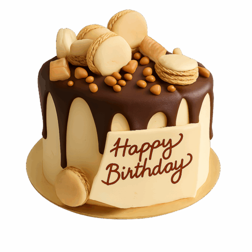 gâteau d’anniversaire drip cake chocolat caramel avec macarons