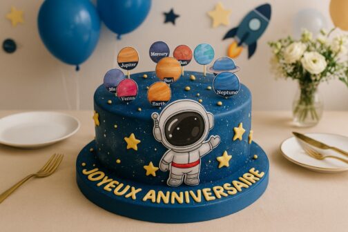 gâteau astronaute et planètes