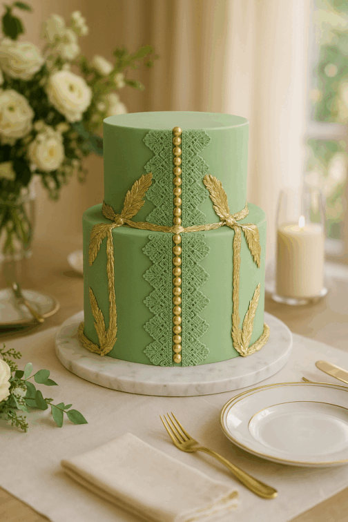 gâteau de mariage élégant – Wedding cake Deluxe vert pastel et or