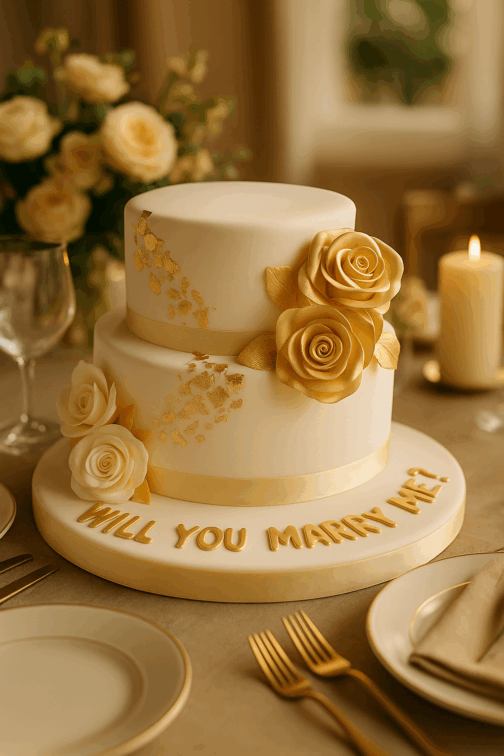 gâteau demande en mariage – Cake design Deluxe romantique et élégant