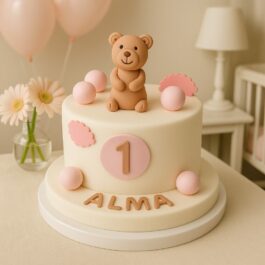 Gâteau d’anniversaire bébé – ourson rose