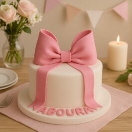Gâteau d’anniversaire fille – ruban rose élégant