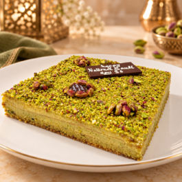 Carré de pistache avec éclat doré – Deluxe Pâtisserie