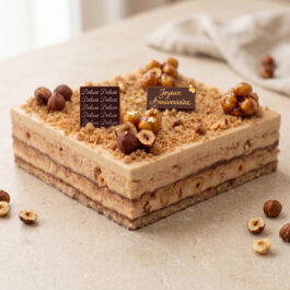 Entremet L'Absolu Noisette garni de praliné et noisettes caramélisées par Deluxe Pâtisserie
