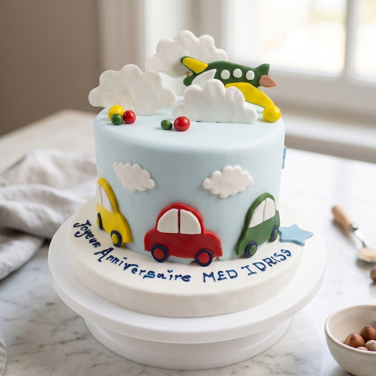 Gâteau Anniversaire Voiture & Avion – Cake Design Transports Enfant Gâteau d'anniversaire enfant personnalisé thème voiture et avion en pâte à sucre par Deluxe Pâtisserie