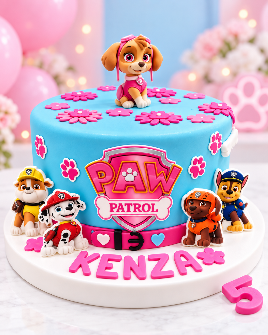 Gâteau Anniversaire Pat’ Patrouille Fille – Personnalisé Gâteau d’anniversaire Pat’ Patrouille fille avec Skye, prénom Kenza et âge personnalisé – Deluxe Tunis