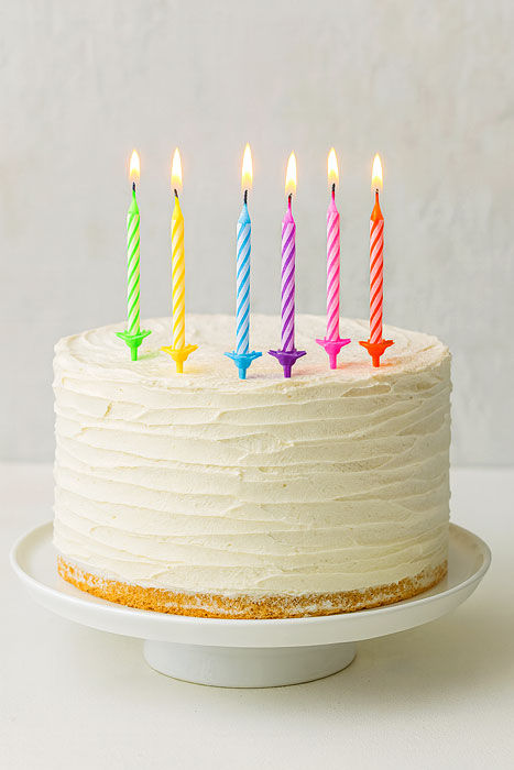 Bougies Anniversaire Multicolores x24 Bougies multicolores allumées sur un gâteau d’anniversaire