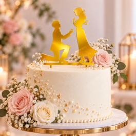 Cake Topper Demande en Mariage Doré